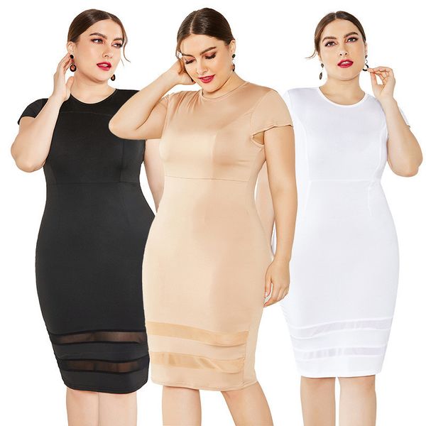 Plus Size Designer Women Lace Patchwork Dresses Casual Short Sleeve O Neck Fashion Womens Dresses High Waist Dress, Khaki